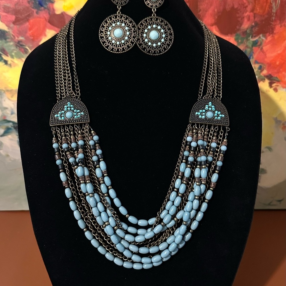 Boho Beaded Necklace and Earring Set